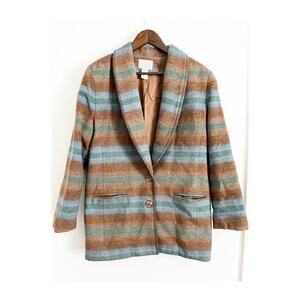 Vintage Casual Corner Wool Blend Striped Blazer Coat Brown 6/ Medium